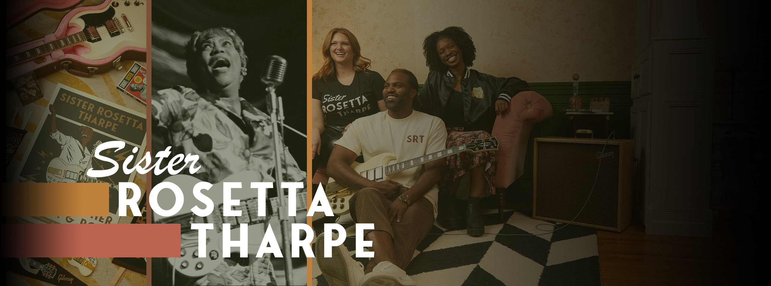 A Group of friends, decked out in our Sister Rosetta Tharpe merch, enjoying sister rosetta tharpe's music. Introducing our newest collection of Artist Merchandise and Apparel honoring the legendary Sister Rosetta Tharpe.